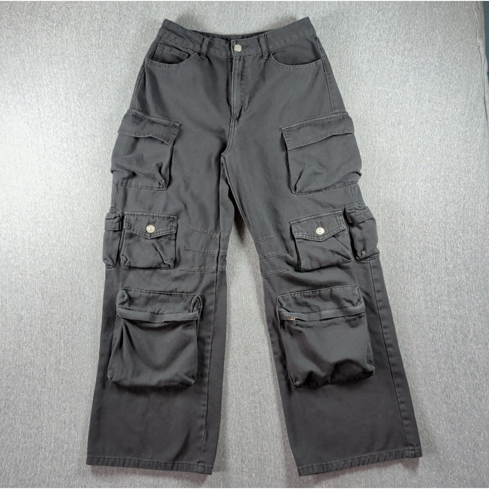 Fashion Nova Cargo Pants Womens 7 Black Excellent Wide Leg High Rise Y2K Grunge
